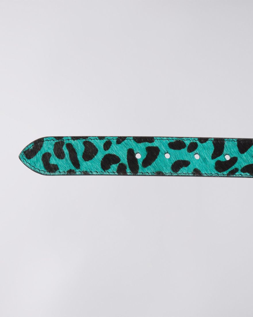 EDWIN Leopard Hairy Belt Baltic / Black
