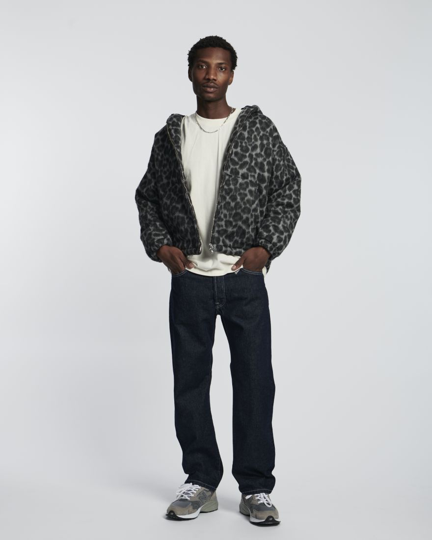 EDWIN Daimon Hooded Jacket Lined - Black / White Leopard - Unwashed ...