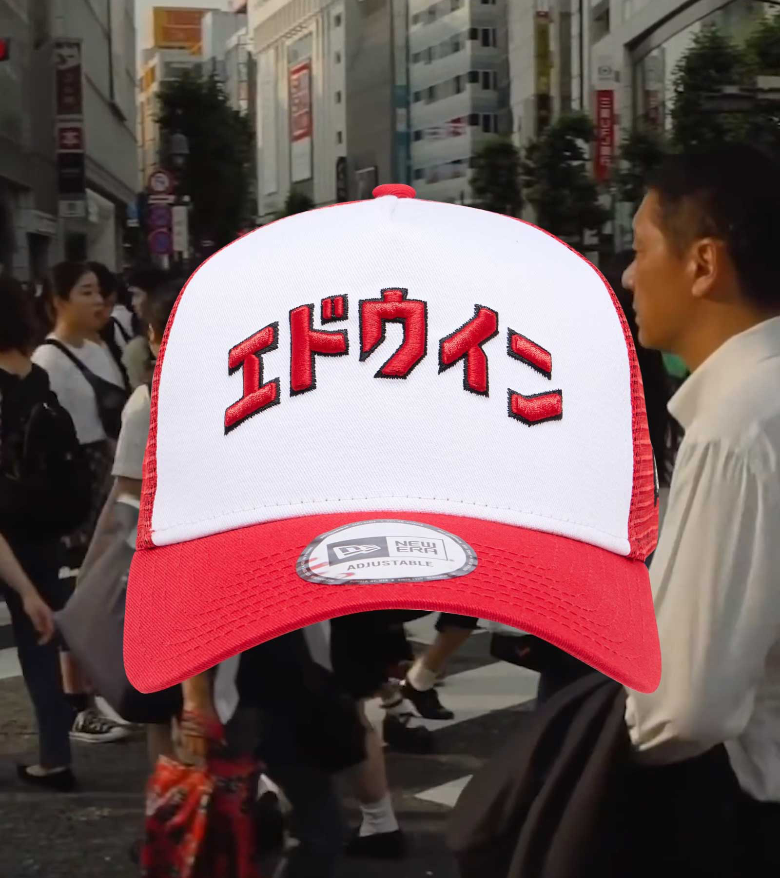 EDWIN Spring Summer 2024 New Era Cap Collaboration Red White Katakana Logo 